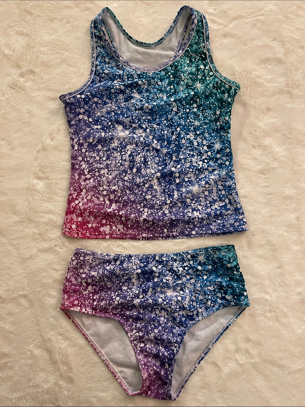 Girls Ombre Galaxy Tankini Set - Blue Green Pink SZ 12